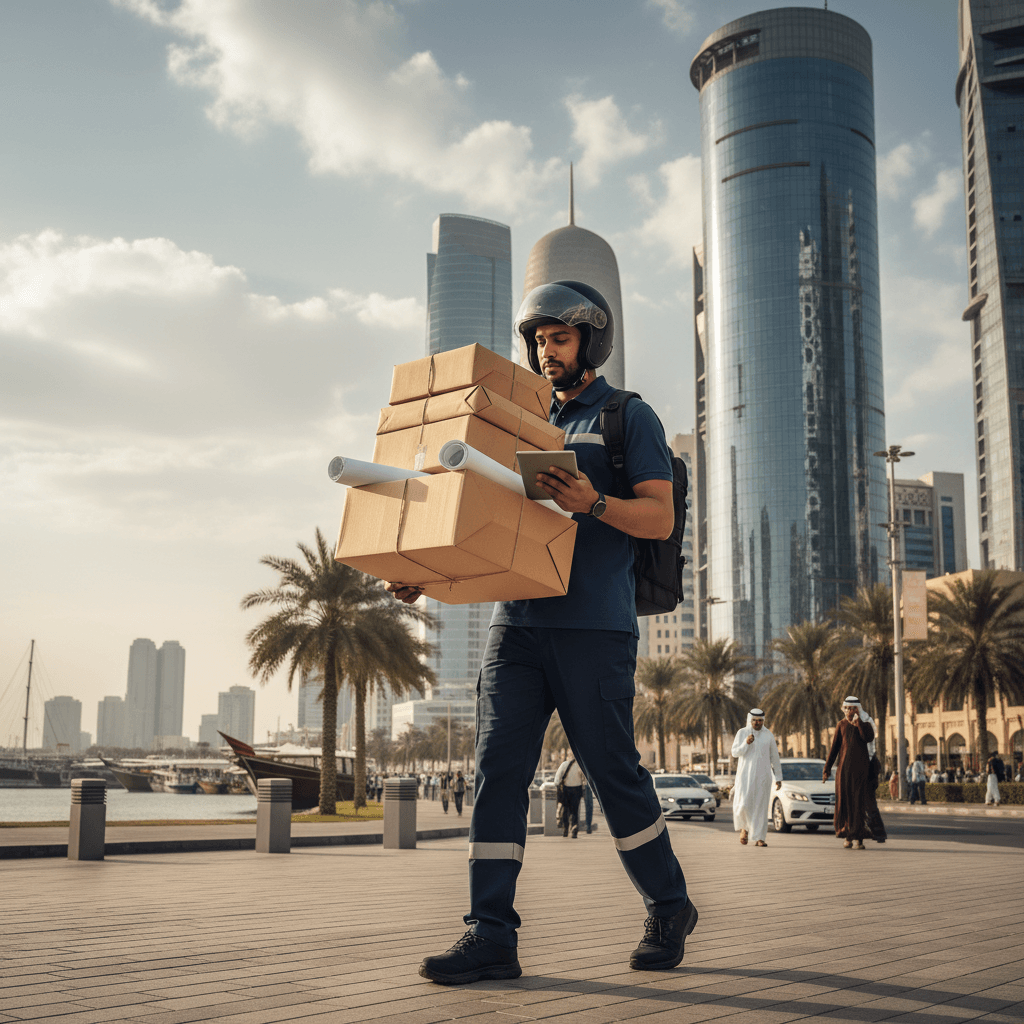 Courier delivering printed materials in Doha